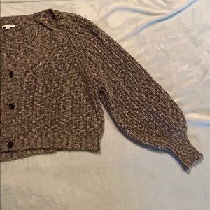 Oversized Balloon Sleeve Cropped Button Up Sweater